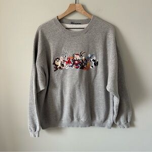 90s Warner Bros Studio Store Looney Tunes Cast Embroidered Sweatshirt XL 1996